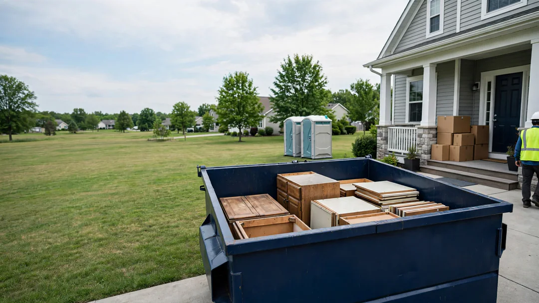 Dumpster outside a home during a kitchen renovation